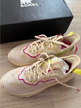Sorel Beige Sneakers with Pink and Lime Accents